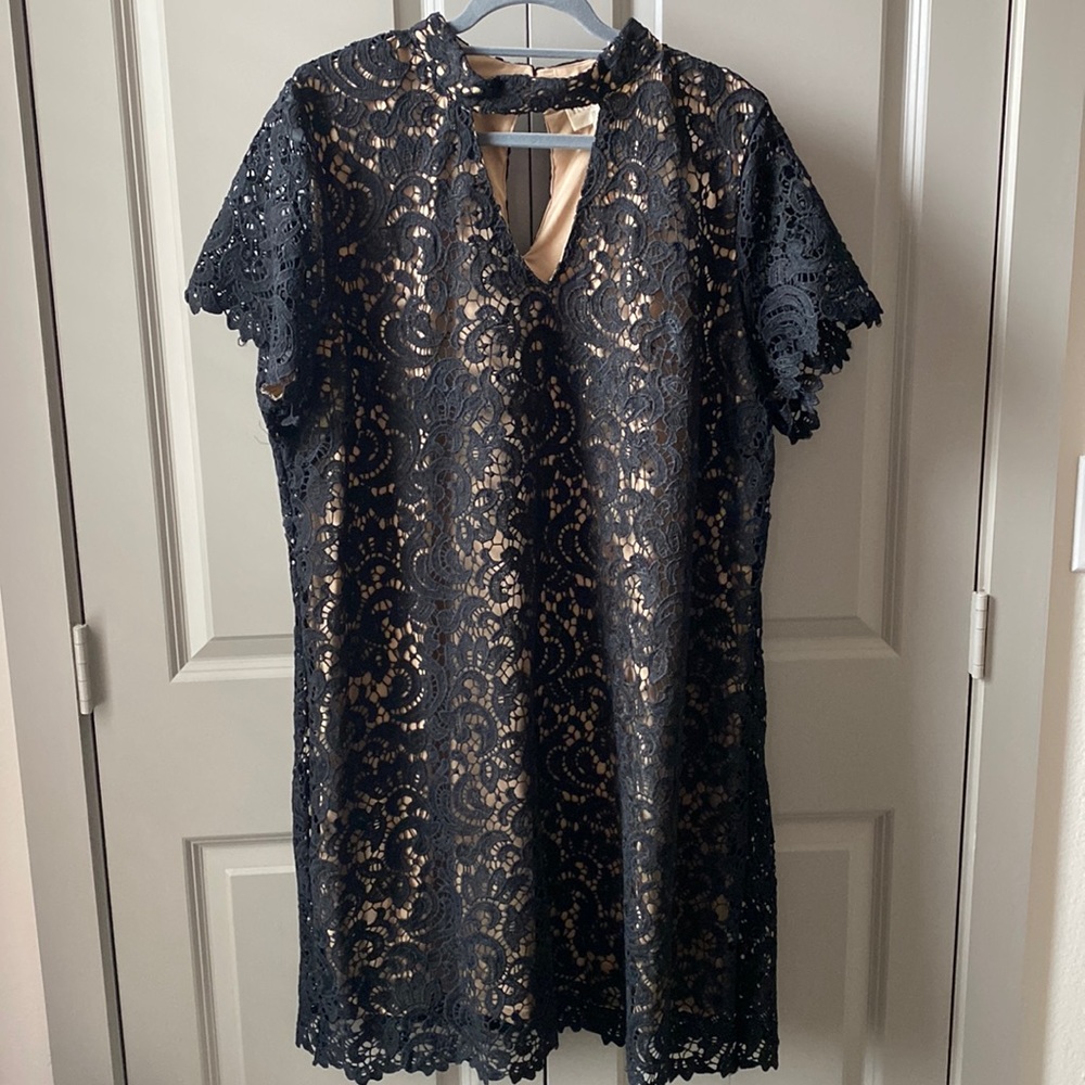NWT black midi dress!  Black lace with tan/taupe lining.